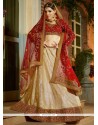 Embroidered Work Beige And Red Lehenga Choli