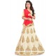 Embroidered Work Red And White Lehenga Choli