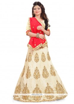 Embroidered Work Red And White Lehenga Choli