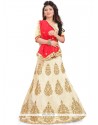 Embroidered Work Red And White Lehenga Choli