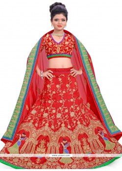 Embroidered Work Red Art Silk Lehenga Choli