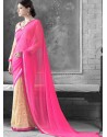 Cream And Pink Georgette Saree