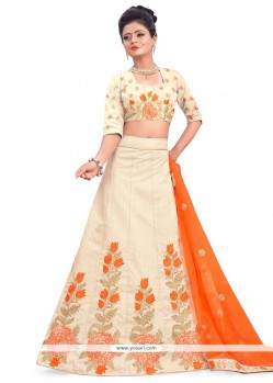 Art Silk Cream And Orange Lehenga Choli