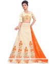 Art Silk Cream And Orange Lehenga Choli