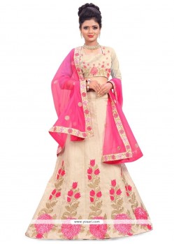 Art Silk Cream And Pink Zari Work Lehenga Choli