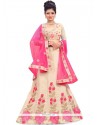 Art Silk Cream And Pink Zari Work Lehenga Choli