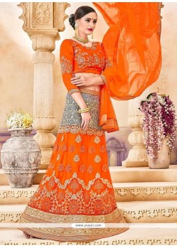 Orange Lace Work Net Lehenga Choli