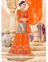 Orange Lace Work Net Lehenga Choli