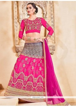 Grey And Hot Pink Net Lehenga Choli