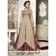 Tafeta Silk Beige And Crimson Long Choli Lehenga