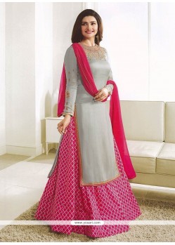 Prachi Desai Faux Georgette Print Work Grey And Hot Pink Long Choli Lehenga