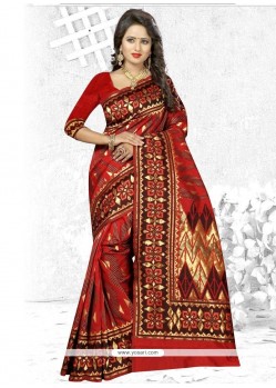 Red Woven Work Banarasi Silk Traditional Saree