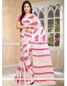 Print Work Pink And White Traditional Designer Saree