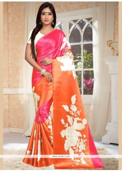 Hot Pink And Orange Shaded Saree