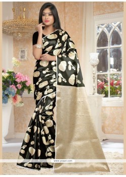 Print Art Silk Traditional Designer Saree In Black