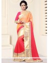 Faux Georgette Orange And Rose Pink Shaded Saree