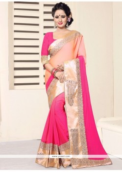 Pink Faux Georgette Shaded Saree