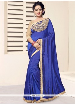 Blue Lace Work Faux Georgette Classic Saree