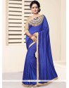 Blue Lace Work Faux Georgette Classic Saree