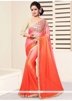 Faux Georgette Lace Work Shaded Saree