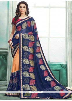 Multi Colour Print Work Faux Georgette Printed Saree