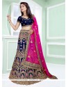 Art Silk Hot Pink And Navy Blue Lehenga Choli