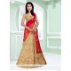 Lace Work Beige And Red Lehenga Choli