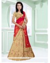 Lace Work Beige And Red Lehenga Choli