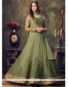 Embroidered Work Green Net Floor Length Anarkali Suit