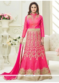 Krystle Dsouza Art Silk Pink Lace Work Floor Length Anarkali Suit