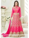 Krystle Dsouza Art Silk Pink Lace Work Floor Length Anarkali Suit