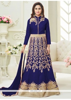 Krystle Dsouza Embroidered Work Blue Art Silk Floor Length Anarkali Suit