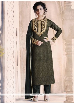 Black Embroidered Work Jacquard Pant Style Suit