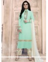 Turquoise Mirror Work Faux Georgette Pant Style Suit
