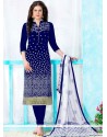 Blue Resham Work Cotton Churidar Designer Suit