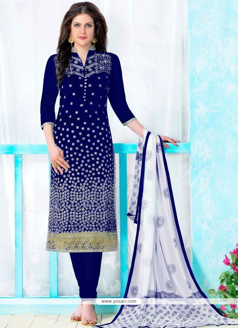 Buy Blue Resham Work Cotton Churidar Designer Suit | Churidar ...