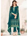 Teal Resham Work Churidar Designer Suit