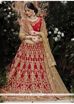 Zari Net Lehenga Choli In Red