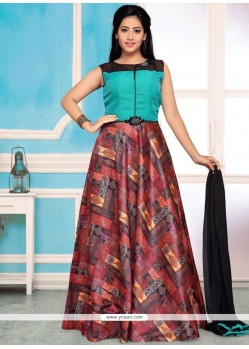 Multi Colour Print Work Readymade Anarkali Suit
