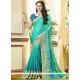 Patch Border Work Blue And Sea Green Faux Georgette Shaded Saree