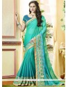 Patch Border Work Blue And Sea Green Faux Georgette Shaded Saree