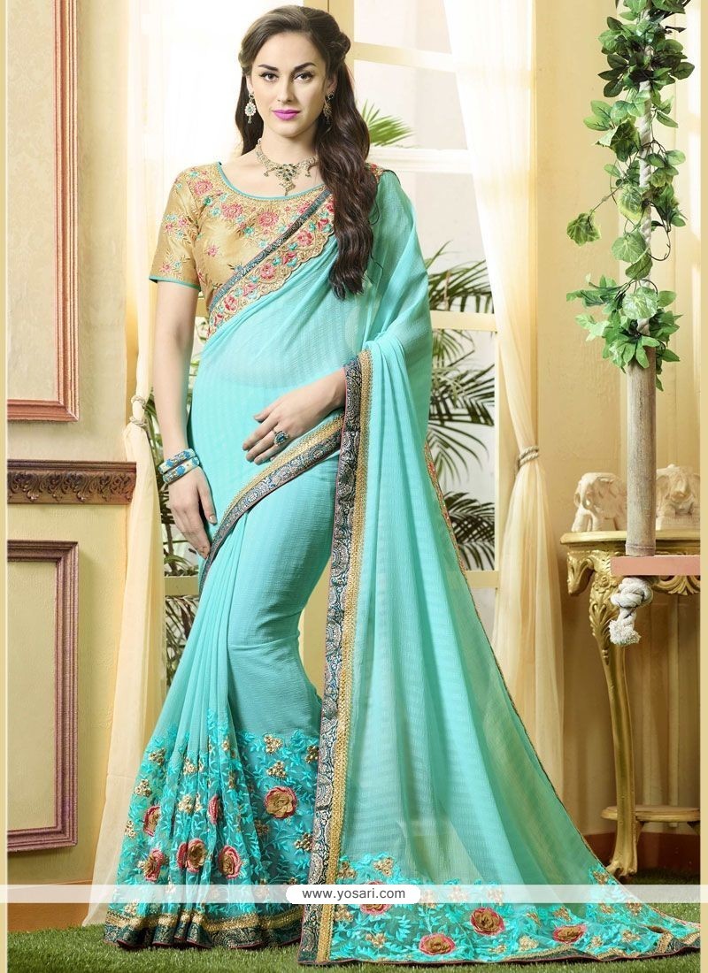 Buy Turquoise Classic Designer Saree | Designer Sarees