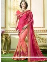 Faux Georgette Peach And Rose Pink Stone Work Half N Half Trendy Saree