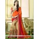 Faux Georgette Beige And Orange Embroidered Work Designer Half N Half Saree