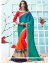 Lace Work Faux Georgette Designer Half N Half Saree