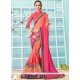 Lace Work Peach And Rose Pink Shaded Saree