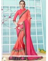 Lace Work Peach And Rose Pink Shaded Saree