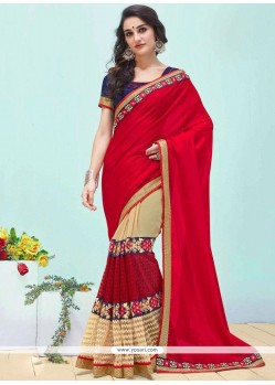 Faux Georgette Red Classic Designer Saree