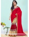 Faux Georgette Red Classic Designer Saree