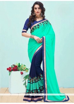 Faux Georgette Blue And Navy Blue Half N Half Designer Saree